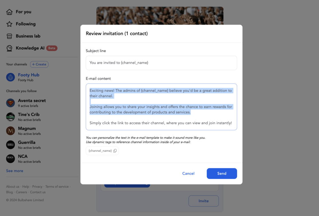 How to invite a new user to your channel | Bulbshare