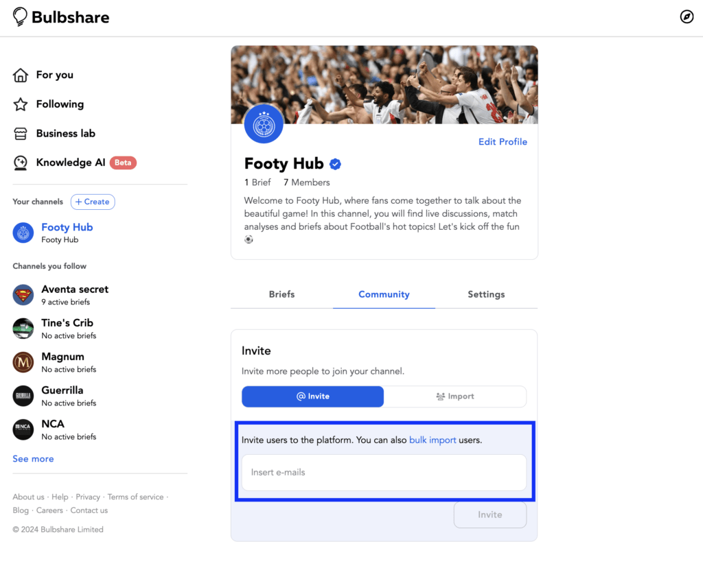 How to invite a new user to your channel | Bulbshare
